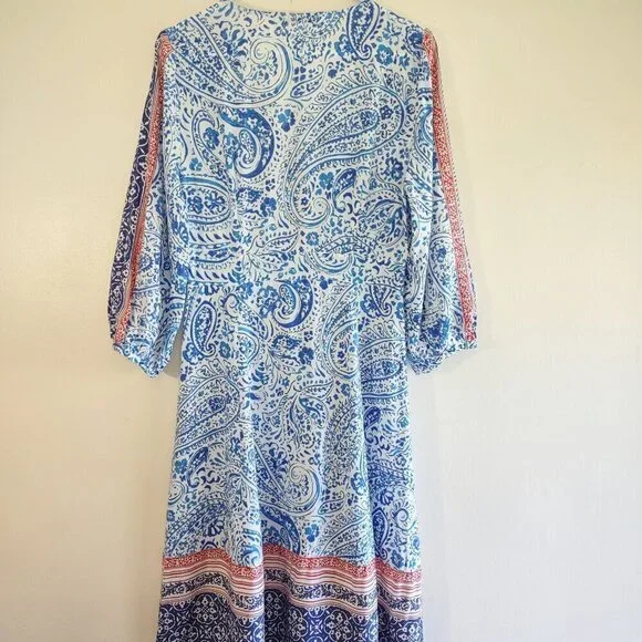 ZARA Paisley Floral Linen Maxi Dress Euro Summer Boho Beach Resort Size Small - Picture 9 of 13